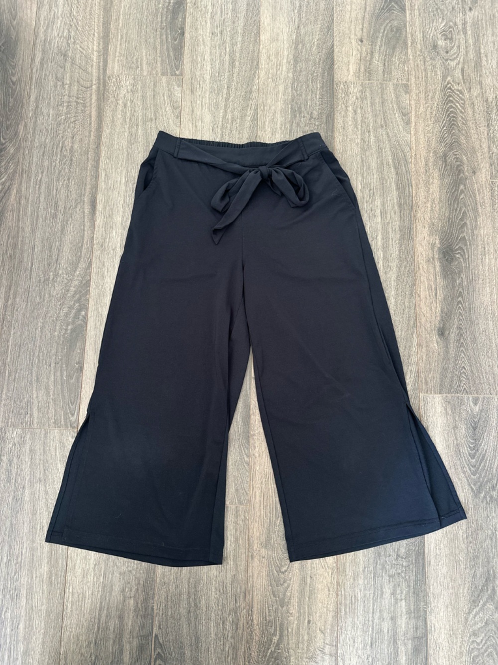 Kaffe Dark Academia High Waist Wide Leg Flowy Navy Summer Crop Trouser Pants - Picture 4 of 7